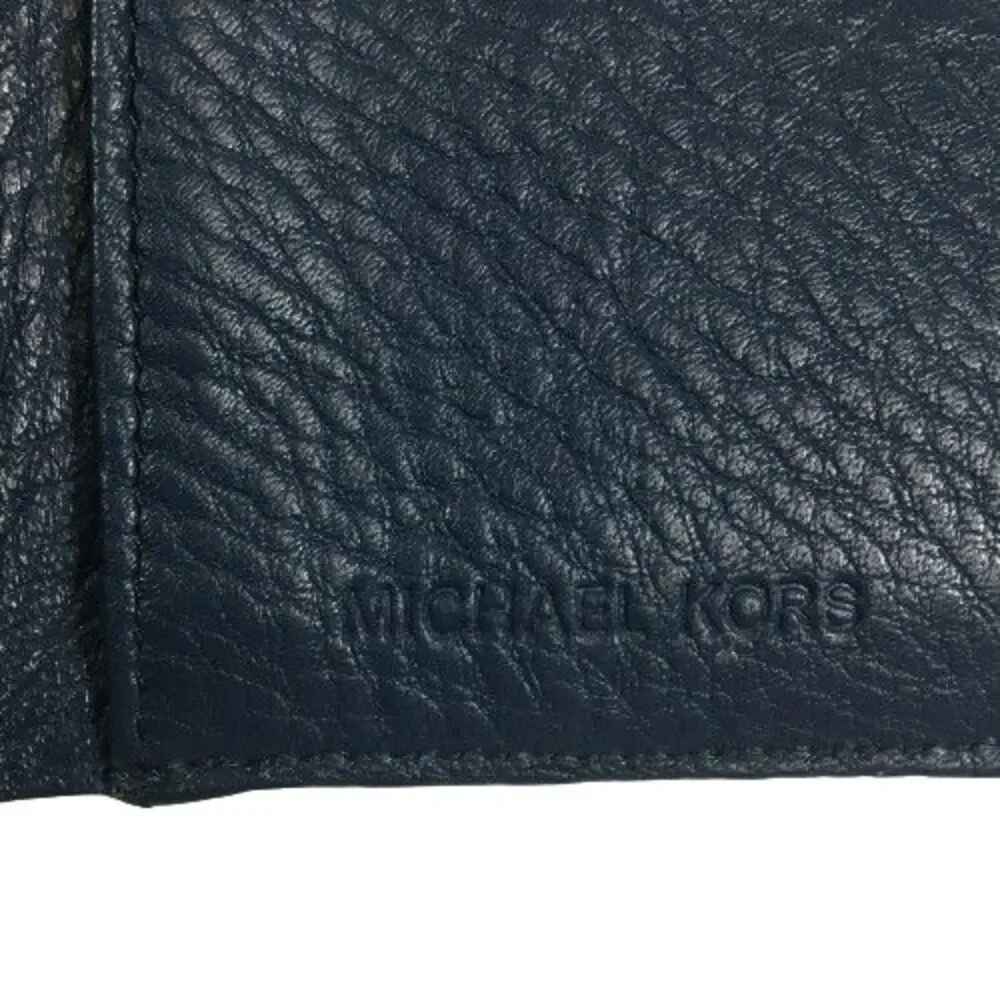 MICHAEL KORS Gansevoort Clutch Wallet Medium Trifold Navy-Blue Pebble Leather